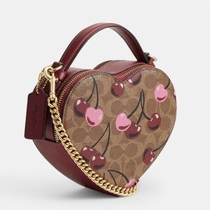 Heart Crossbody Bag In Signature Canvas With Cherry Print